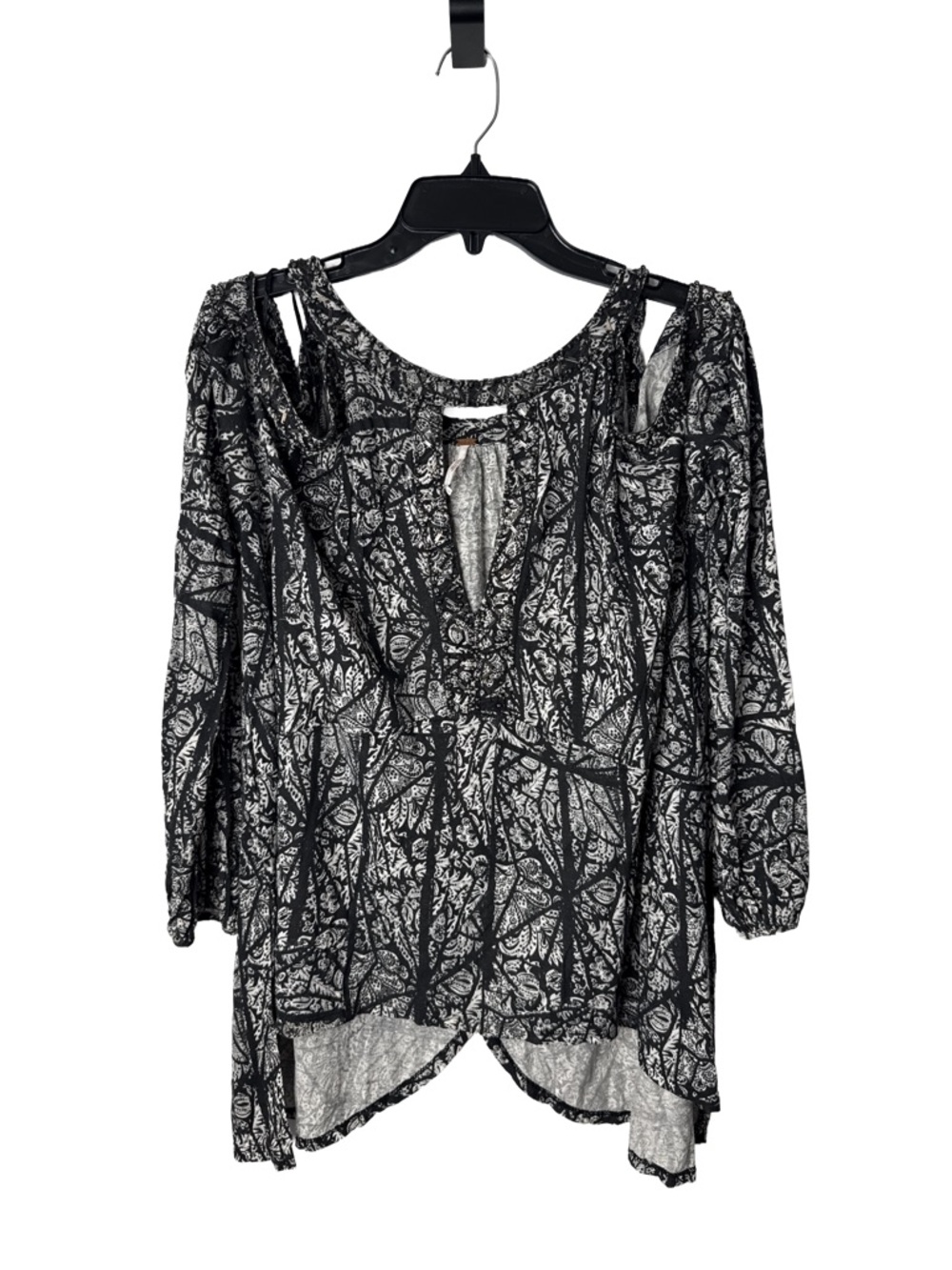 Free People Black White Whimsygoth Cold-Shoulder Metal Accent Butterfly Hem Top